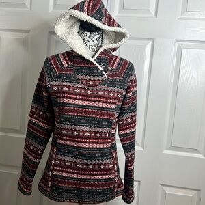 Koppen Nordic Fair Isle Fuzzy Warm Pullover M Red Black